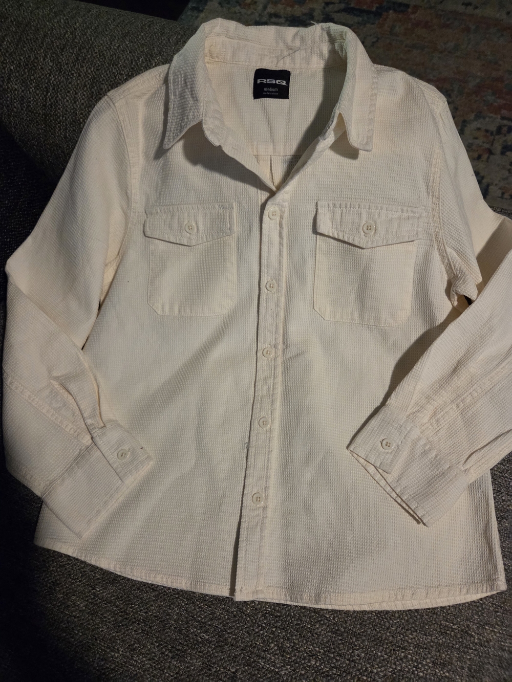 RSQ Cream Textured Button-Down Shirt
